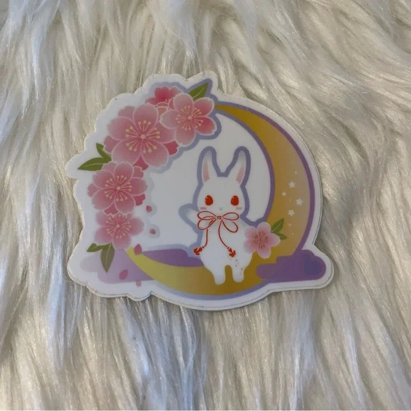 Cute Rabbit and Cherry Blossom Sticker - Picture 1 of 1
